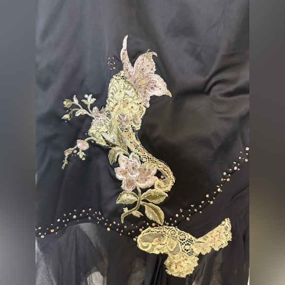 Adrianna Papell black satin and gauze asymmetrical embroidered beaded skirt 10 - Picture 6 of 12